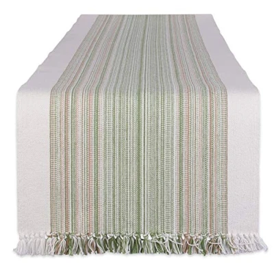 Image of DII Fringed Stripe Tabletop, Table Runner, Cotton, Thyme, 14x108