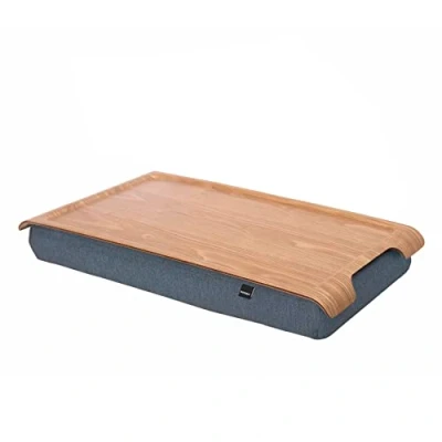 Image of Bosign. Laptray with Bean Bag Cushion for Laptop, Breakfast, Removable and Washable Cover, Natural Willow, Grey Cushion, Small 43x23x6.5