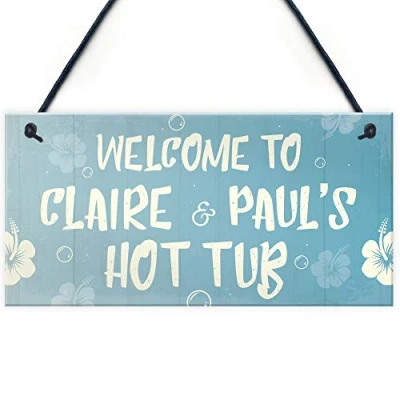 Image of RED OCEAN PERSONALISED Garden Hot Tub Sign Welcome Summer House Plaque Couple Gifts