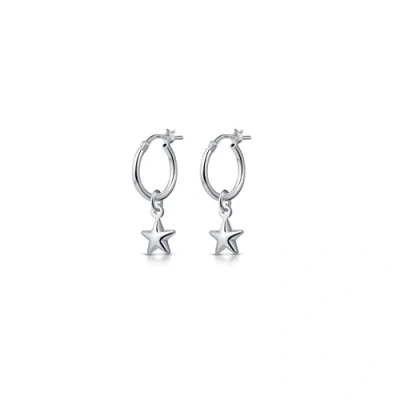 Image of Amberta Women 925 Sterling Silver Dangle Hoop Earrings: Star Charm Earrings