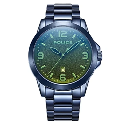 Image of Police Cliff Mens Watch with Black Sandblast Dial and Blue Stainless Steel Bracelet, 47mm Case in Branded Box PEWJH2194503 2 Year Warranty