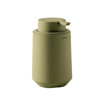 Image of COSMIC SAONA Elegant Design Bathroom Soap Dispenser Made of Resin. Countertop Dish for and Kitchen with Soft Touch. 350 ml Refillable Accessory in Olive Color
