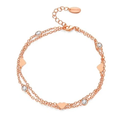 Image of Philip Jones Rose Gold Plated Layered Heart Anklet Created with Zircondia® Crystals