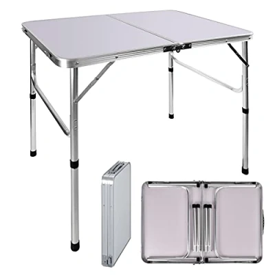 Image of Home Folding Table 3ft Heavy Duty 2 Adjustable Height 67/37 cm Camping Garden Picnic Tables Buffet Outdoor Wedding Market Coffee Party Trestle Indoor Foldaway Carry Handle, 90cm