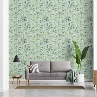Image of SOPHIE LAURENCE Spring Botanical Design Wallpaper Sage Green Leaves, Forest Foliage Design, Washable, Wet Removable, Paste The Paper, 0.53m x 10.05m Roll, Ideal for Any Indoor Space