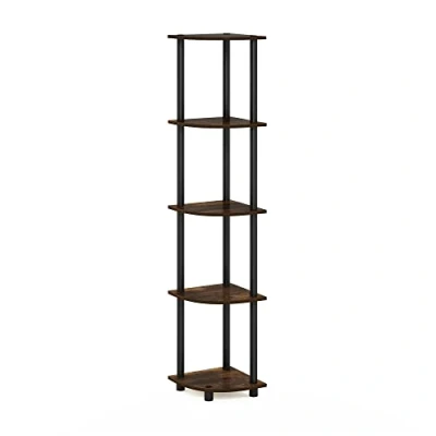 Image of Furinno Turn N Tube 5 Tier Corner Display Rack Multipurpose Shelving Unit, Amber Pine/Black