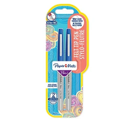Image of Papermate flair ultrafine felt tip blue ink colour 2 pens set