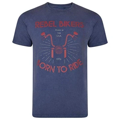 Image of KAM Indigo Biker Graphic Print T Shirt Men&#039;s