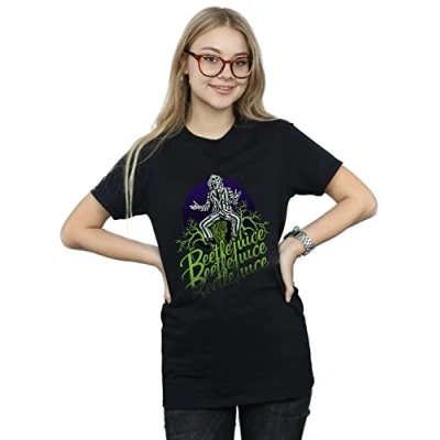 Image of Absolute Cult Beetlejuice Women&#039;s Faded Pose Boyfriend Fit T Shirt Black Large