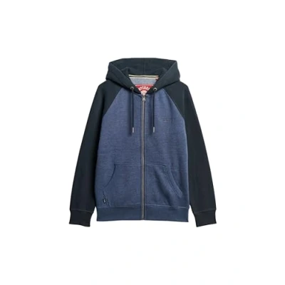 Image of Superdry Men&#039;s Essential Baseball Zip Hoodie Sweatshirt, Heritage Navy Marl/Dark Navy, S