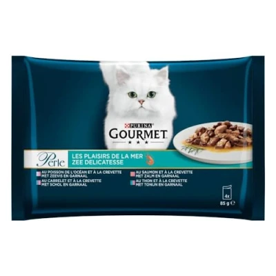 Image of PEARL Gourmet Cat Food Adult 4 x 85 g Size &amp; Flavour Pack of 12 (48 Bags 30% Polyester Polyester)