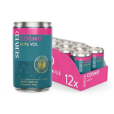 Image of SERVED Cosmopolitan Cocktails, 14.9% ABV, Premium Quality, Bar Strength, Pre Mixed &amp; Ready To Drink, 12 x 125ml Cans