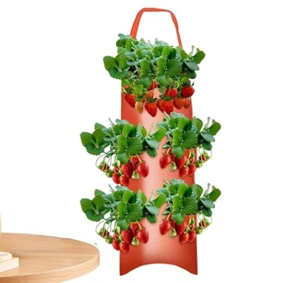 Image of Hanging Strawberry Grow Bag, Garden Tomato Upside Down Planter Pouch, Breathable Wall Hang Balcony Greening Flower Growth Planting Bag
