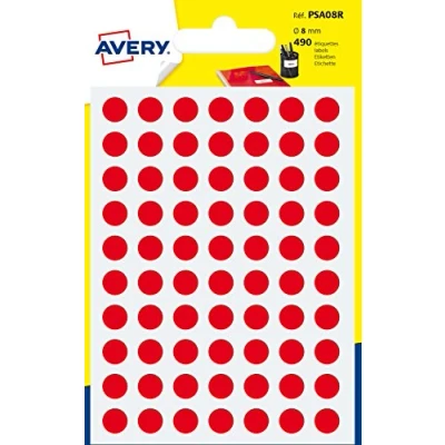 Image of Avery 490 Circle Stickers, 8mm Diameter, red Small Round Dot Adhesive Labels