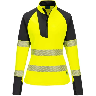 Image of Portwest PW3 Hi Vis Women&#039;s 1/4 Zip Sweatshirt Yellow/Black Large
