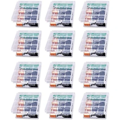 Image of GTIWUNG 12 Pcs AA/AAA Cell Battery Storage Case Holder Box, Plastic for Batteries and Rechargeable Batteries, Clear Color