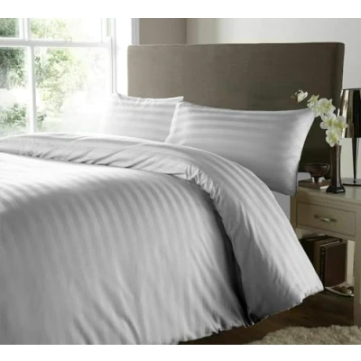 Image of Kinfolk Textille Satin Stripe 400 Thread Count Duvet Cover 100% Egyptian Cotton Bedding Hotel 400TC set with pillowcases (Grey Silver, Super King)