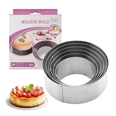 Image of Cookie Cutter,6pcs Pastry Cutter for Baking,6 Sizes Round Mousse Moulds Shapes Scone Cake Rings, Circle Biscuit Cutters Making Donut Pies Dough Fondant