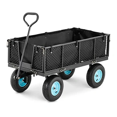 Image of hillvert Folding Garden Cart Wagon Collapsible Steel Frame 4 Wheels 550kg HT TWIN 550 (PVC Cover, Frames, Rubber Wheels, Width 620mm, Length 1390mm)