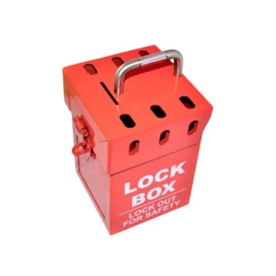 Image of Spectrum Industrial LOK150 Lockout Compact Lockbox, Suitable for Up to 7 Padlocks, Carry Handle On Top, H150 x W115 D115mm, Red, One Size