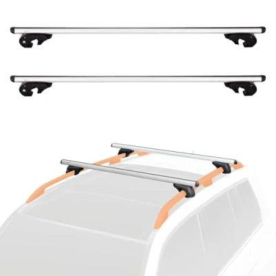 Image of Amazon Basics Cross Rail Roof Rack, 142.2 cm, Pack of 2, Black/Silver