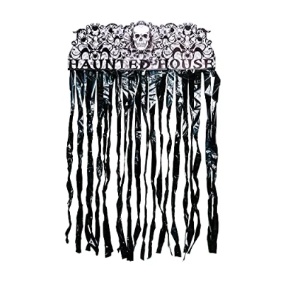Image of SHATCHI Halloween Entrance Door Curtain 90cm x 170cm Metalic Black Shiny Foil Decoration Haunted House