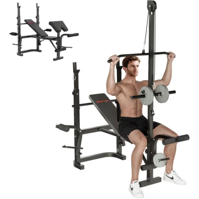 Image of SPORTNOW Adjustable Weight Bench with Press Rack, Preacher Curl Bench, Leg Extension and Lat Pull Down Machine, Incline or Flat Workout for Home Gym Strength Training Lifting