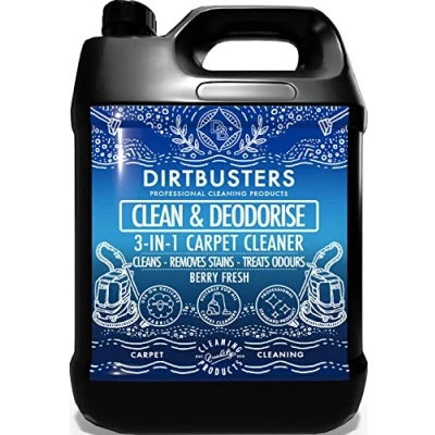 Image of Dirtbusters Carpet Cleaner Shampoo Solution, Clean &amp; Deodorise 3 in 1, Cleaning, Stain Remove Odour Treatment, Berry Fresh (5L)