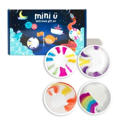 Image of Mini U Bath Bomb Gift Set Cloud Rainbow, Rocket, Moon &amp; Star Fizzers Moisturising Shea Butter Bathtime Fun Toys Great Stocking Filler *Made for Mums Award 2023 Gold*