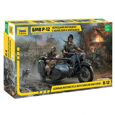 Image of Zvezda ZVE 3607 Seitenwagenkrad 923607 1/35 BMW R12 Sidecar with Crew, Multicoloured