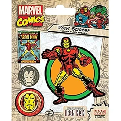 Image of Pyramid International Marvel Comics (Iron Man Retro) Vinyl Stickers, Paper, Multi Colour, 10 x 12.5 1.3 cm