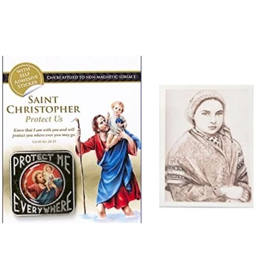 Image of Catholic Gift Shop Magnetic Saint Christopher Car Plaque &amp; Lourdes Prayer Card