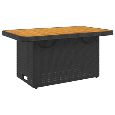 Image of vidaXL Garden Dining/Coffee Table Outdoor Black Poly Rattan &amp; Acacia Wood Height Adjustable, Weather Resistant, Sturdy Frame, Versatile for Patio/Backyard