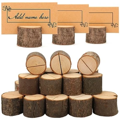 Image of BELLE VOUS 30 pack Round Place Card Holders Rustic Wooden Stands with Cards for Table Number, Name Card, Birthdays/Wedding Sign, Party Decoration, Photos, and Memo/Note Clip