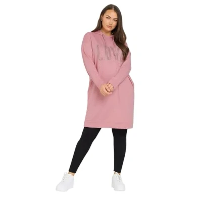 Image of Yours Curve Diamante Embellished &#039;Love&#039; Hoodie Dress Women&#039;s Plus Size Pink