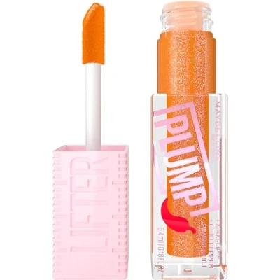 Image of Maybelline New York, Lifter Plump Lip Gloss, Lasting Plump, Heated Formula with Hyaluronic Acid and Chilli Pepper, XL Wand, Vegan Formula, Shade: 008 Hot Honey