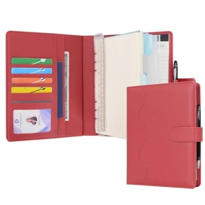 Image of Wason A5 Diary Leather PU Lined Notebook Refillable Paper Journal, Removable Ring Binder Portfolio with Clipboard Writing Notepad and Pen for Travel Business School Agenda Organizer (Red)