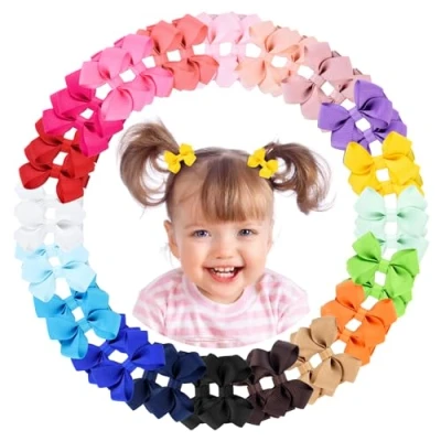 Image of 40pcs 2.5&quot; Baby Girls Tiny Hair Bows Clips Grosgrain Ribbon Barrettes Accessories for Toddler Infants Kids Teens