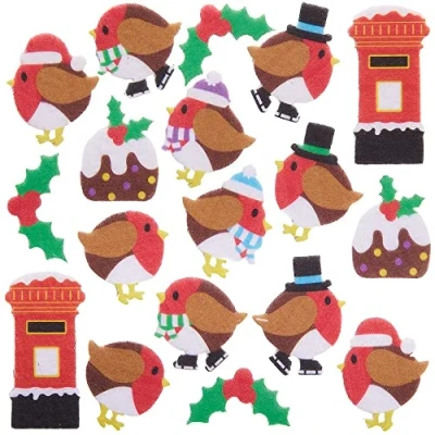 Image of Baker Ross FX305 Christmas Robin Felt Stickers Pack of 100, for Children, Scrapbooking and Decorating