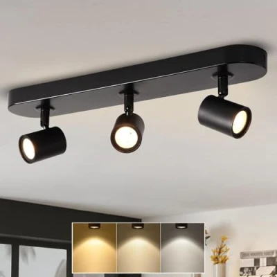 Image of ANWIO Spotlights Ceiling Lights,3 Black Kitchen Spot Lights for Ceiling,Bar Spotlight Ceiling,Ceiling Kitchen,Bedroom Ceiling,Including Bulbs(EUCS LG11A 480C)