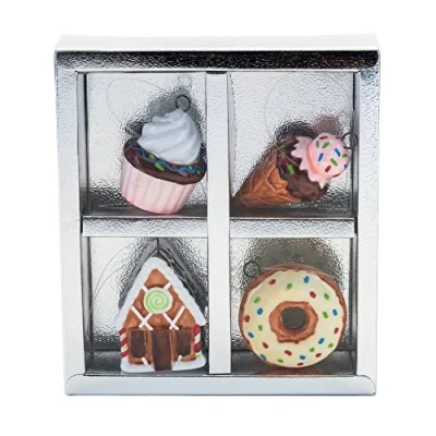 Image of Set 4 Colourful Novelty Food Christmas Tree Baubles Glass Decorations Dessert Design
