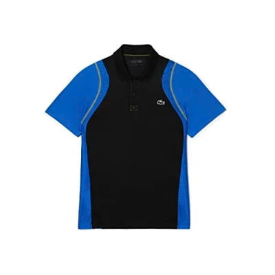 Image of Lacoste Mens Tennis Recycled Polo Shirt in black blue Cotton Size Medium