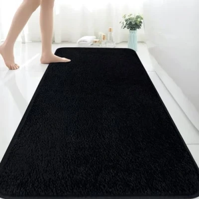 Image of Extra Large Bath Mats for Bathroom 150x60 cm Microfiber Black Mat Absorbent Rug Non slip Anti Mould Mats, Machine Washable Rugs Bedroom Bathroom, Long