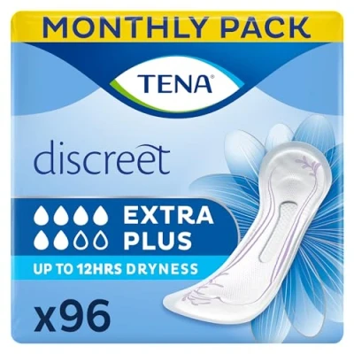 Image of TENA Discreet Extra Plus, 96 Incontinence Pads (16 X 6 Packs) Individually Wrapped Women With Medium To Heavy Bladder Weakness, And Unpredictable Leaks