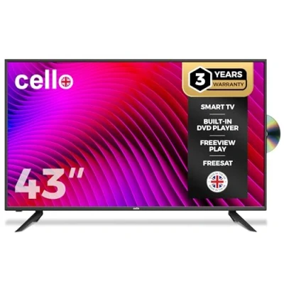 Image of Cello C4324WSF LED 43 inch Smart TV with DVD,3 Years Warranty, Freesat HD Built in, Ultrafast WebOS Freeview Kids Bedroom TV, Netflix, Apple Bluetooth, UK Made (2024 Model)