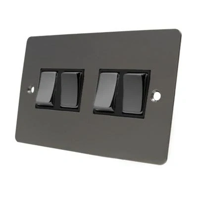 Image of Light Switch 4 Gang 2 Way 10 Amp Polished Black Nickel Flat