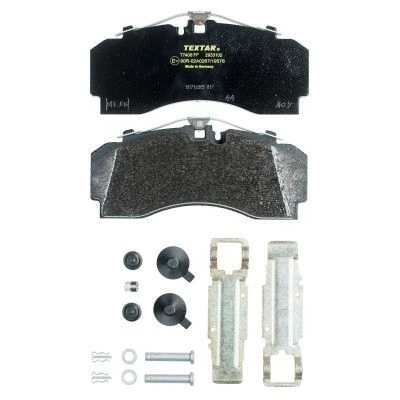 Image of 82135100 brake pad set TEXTAR 2933102 prepared for wear indicator with caliper screws accessories