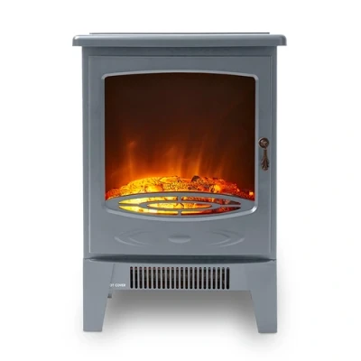 Image of Warmlite 1.85KW Jesmond Log Fire Stove Heater Grey