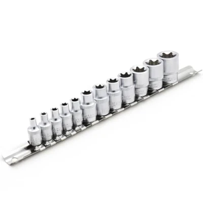 Image of DAKCOS Female E Sockets,E Torx Star Socket Set,5PCS 1/4&quot; Drive E4 E8 and 7PCS 3/8&quot; E10 E20 with Metal Rail,CR V,25mm Long