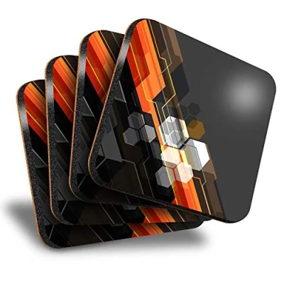 Image of Destination Vinyl ltd Great Coasters (Set of 4) Square Retro Black Orange Print Drink Glossy Coasters/Tabletop Protection for Any Table Type #12884